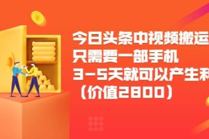 今日头条中视频搬运项目，只需要一部手机3-5天就可以产生利润（价值2800）