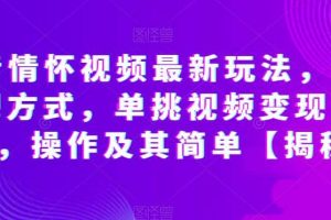 抖音情怀视频最新玩法，多种变现方式，单挑视频变现1000 ，操作及其简单【揭秘】