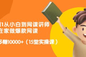 从0到1从小白到网课讲师：在家做爆款网课，每月多赚10000 （15堂实操课）