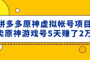 外面卖2980的拼多多原神虚拟帐号项目