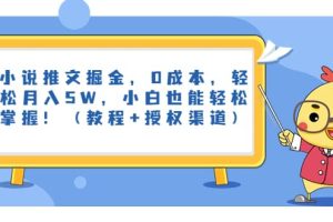 小说推文掘金，0成本，轻松月入5W，小白也能轻松掌握！（教程+授权渠道）