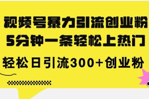 视频号暴力引流创业粉，5分钟一条轻松上热门，轻松日引流300+创业粉