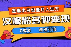 一部手机精准引流汉服粉，0成本多种变现方式，小白月入过万（附素材+工具）