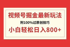 视频号掘金，小白轻松日入800+（附100%过原创技巧）