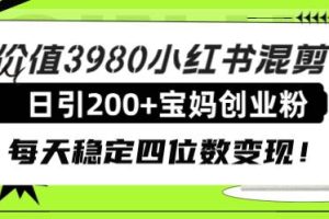 价值3980小红书混剪日引200+宝妈创业粉，每天稳定四位数变现！