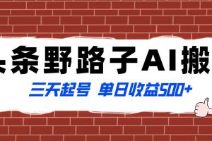 全网首发头条野路子AI搬砖玩法，纪实类超级蓝海项目，三天起号单日收益500+