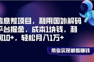 信息差项目，利用国外解码平台掘金，成本1块钱，利润10+，轻松月入1万+