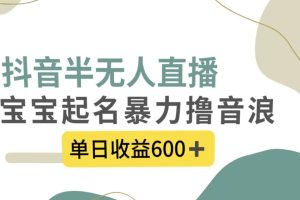 抖音半无人直播，宝宝起名，暴力撸音浪，单日收益600+