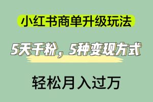 小红书商单升级玩法，5天千粉，5种变现渠道，轻松月入1万+