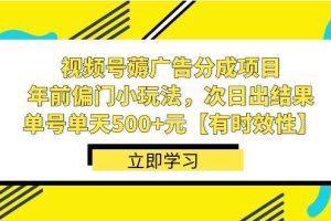 视频号薅广告分成项目，年前偏门小玩法，次日出结果，单号单天500+元【有时效性】