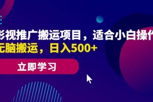 影视推广搬运项目，适合小白操作，无脑搬运，日入500+