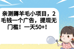 亲测薅羊毛小项目，2毛钱一个广告，提现无门槛！一天50+