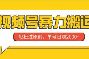 视频号暴力搬运，轻松过原创，单号日赚2000+