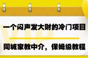 一个闷声发大财的冷门项目，同城家教中介，操作简单，一个月变现7000+，保姆级教程