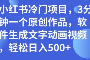 小红书冷门项目，3分钟一个原创作品，软件生成文字动画视频，轻松日入500+