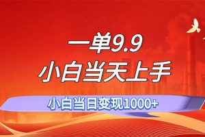 一单9.9，一天轻松上百单，不挑人，小白当天上手，一分钟一条作品