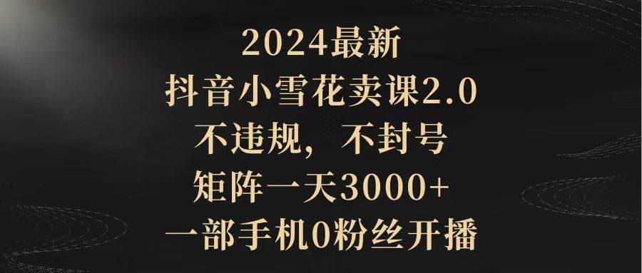 2024最新抖音小雪花卖课2.0 不违规 不封号 矩阵一天3000+一部手机0粉丝开播 - 文章缩略图